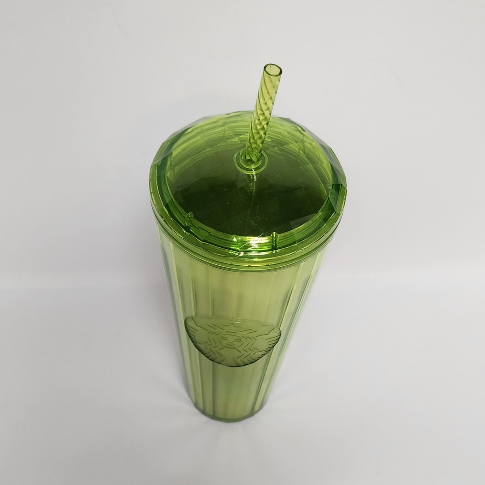 Starbucks Lime Green Iridescent Pleated Venti Tumbler 24oz Cold Cup with Straw - Picture 2 of 3